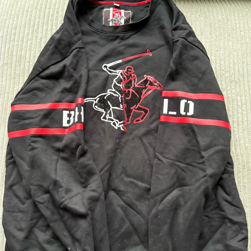 Beverly Hills Polo Club Black Sweatshirt with Red Stripes